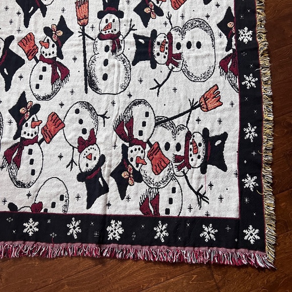 Christmas Winter Snowman Tapestry Afghan Woven Blanket Throw MWW 1996 Cotton - Picture 9 of 13